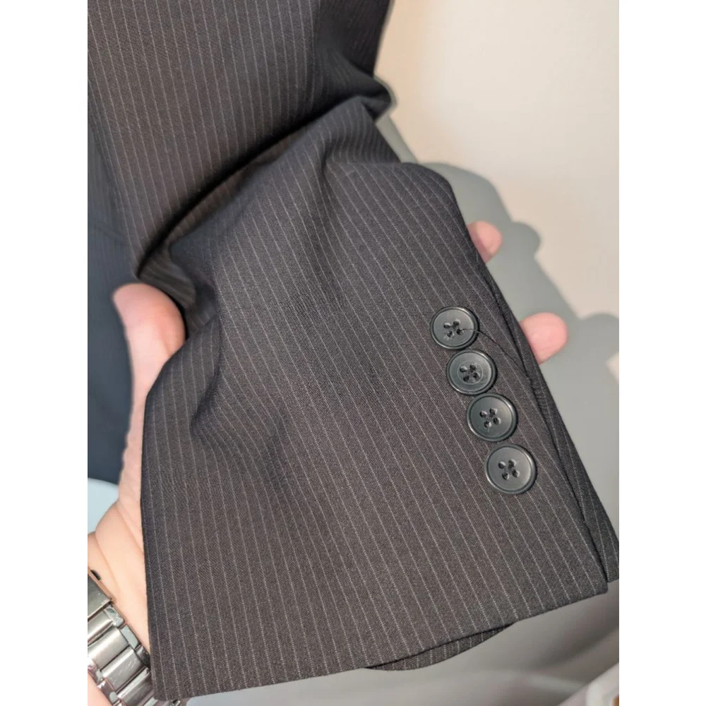 Billy London Gray Pinstripe Sport Coat Blazer 46R with Blue Lining, Men's
